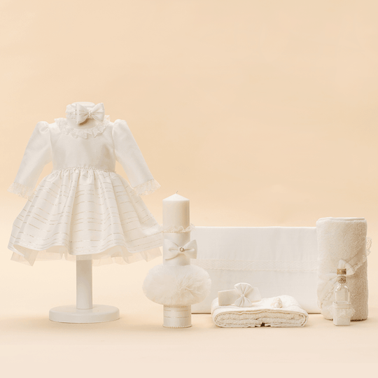 Anne Baptism Set 3 Pieces, Dress, Candle and Personalized AnneBebe Christening Suit