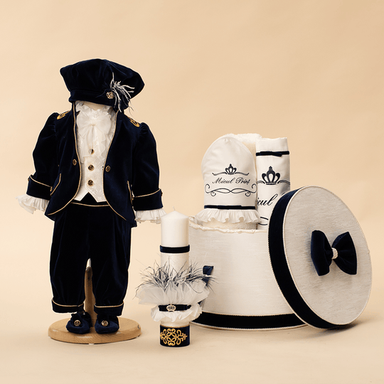 Small Print Christening Set 4 Pieces, Suit, Suit, Candle and Chest AnneBebe Boys 