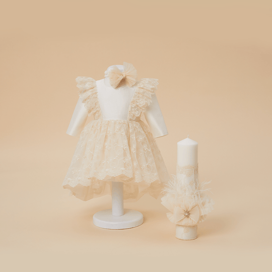 Set Botez Silvia 2 Piese, Rochita si Lumanare Personalizat Botez AnneBebe