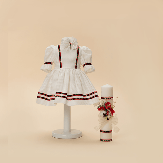 Set Botez Sofia 2 Piese Tematica Traditionala, Rochita si Lumanare Personalizat Botez AnneBebe