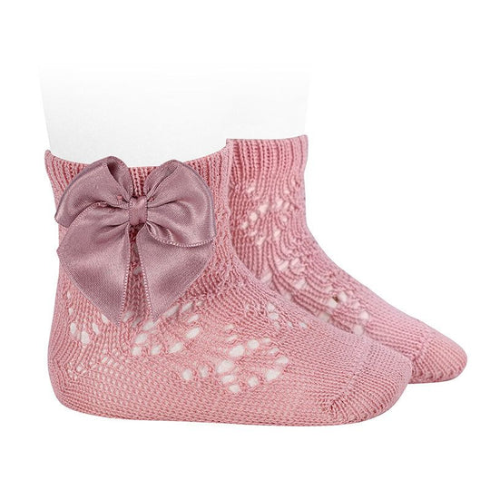 Powder Pink Short Perforated Socks With Satin Bow Girls 2506/4 Condor 