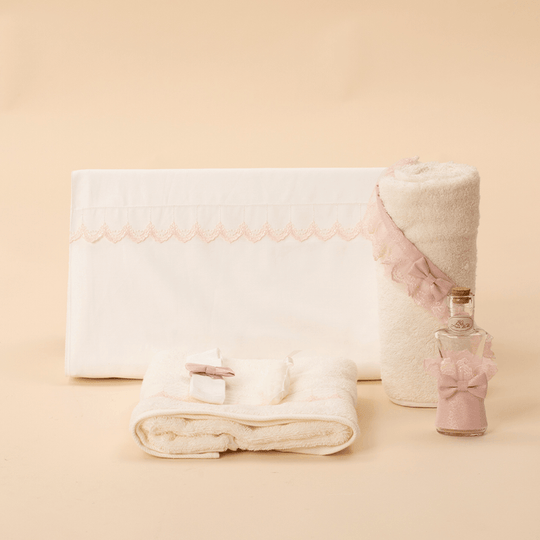 Trusou De Botez Maya Crem Cu Funde Roz Pudra Cu Sclipici Personalizabil Fetite AnneBebe